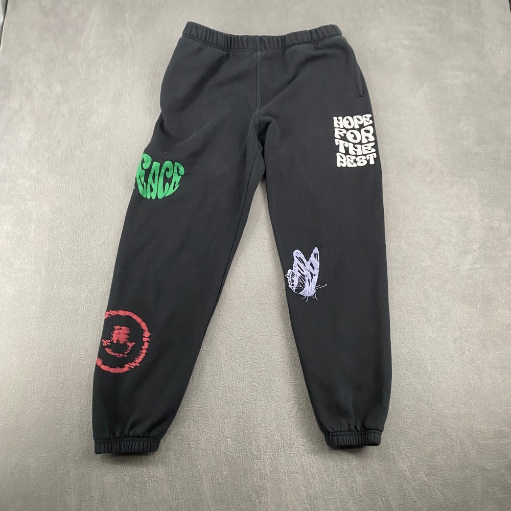 Forever 21 Black Graphic Sweatpants Hope For The Best Butterfly Peace Joggers‎